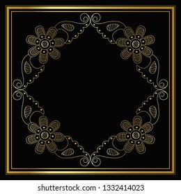 Vector trendy design template for wedding or birthday invitation, brochure, poster or business card. Geometric  gold pattern.Vintage retro golden frame in Art Deco style.