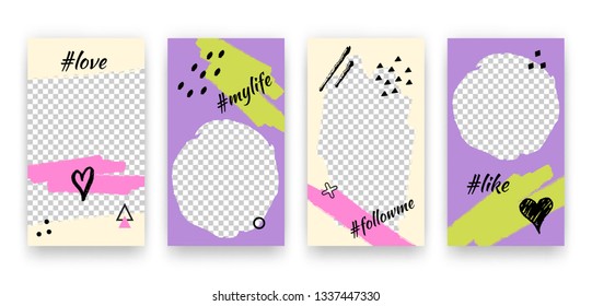 Vector trendy editable set of templates for social media networks stories. Modern design backgrounds for flyers, cards, posters