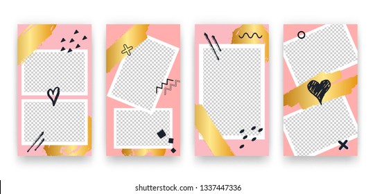 Vector trendy editable set of templates for social media networks stories. Modern design backgrounds for flyers, cards, posters