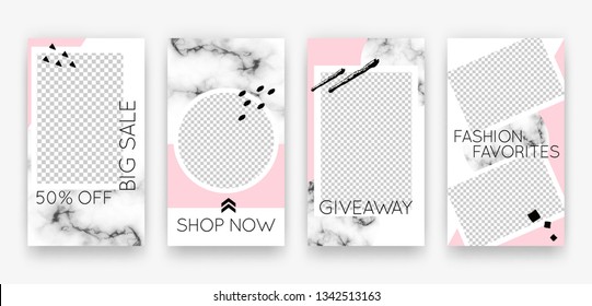 Vector trendy editable set of templates for social media networks stories. Modern design backgrounds for flyers, cards, posters