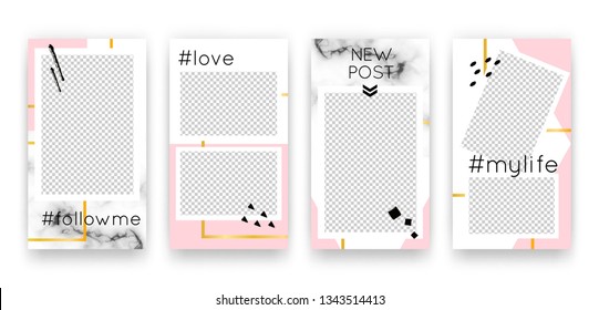 Vector trendy editable set of templates for social media networks stories. Modern design backgrounds with geometric elements for flyers, cards, posters