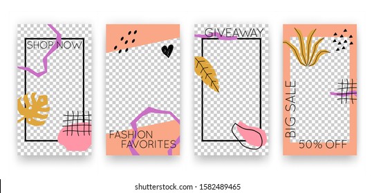 Vector trendy editable set of templates for social media networks stories. Modern design backgrounds for flyers, cards, posters