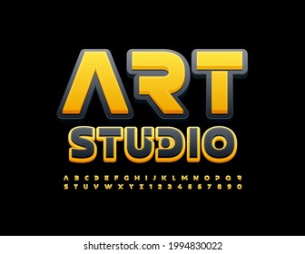 Vector trendy emblem Art Studio. Modern bright Font. Abstract Alphabet Letters and Numbers set