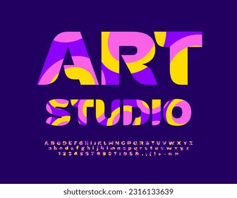 Vector trendy emblem Art Studio with colorful Alphabet Letters, Numbers and Symbols set. Creative bright Font