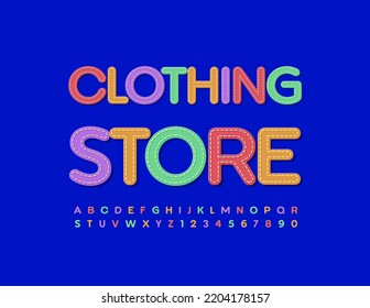 Vector trendy emblem Clothing Store. Elegant colorful Font. Denim style Alphabet Letters and Numbers