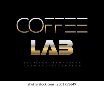 Vector emblema de moda Coffee Lab. Exclusiva fuente de oro. Conjunto de letras y números de alfabeto moderno y elegante