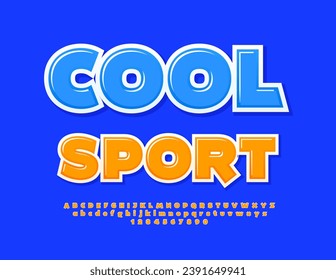 Vector trendy Emblem Cool Sport. Bright glossy Font. Artistic Alphabet Letters and Numbers set