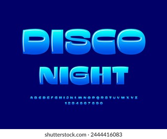 Vector trendy Emblem Disco Night. Modern Stylish Font. Cool Alphabet Letters and Numbers