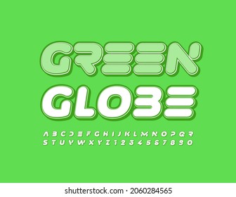 Vector trendy Emblem Green Globe. Original Alphabet Letters and Numbers. Stylish Creative Font