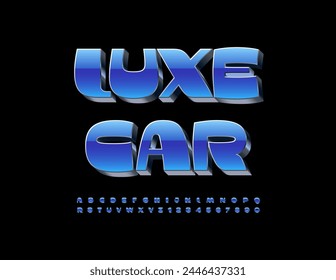 Vector de moda Emblem Luxe Car. Fuente Cool Blue 3D. Letras y números de alfabeto con estilo moderno.