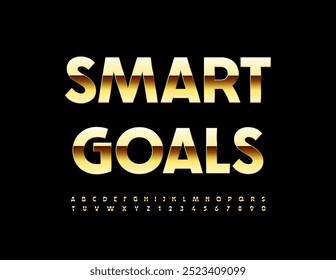 Vector trendy emblem Smart Goals. Stylish Gold Font. Chic Alphabet Letters and Numbers set.