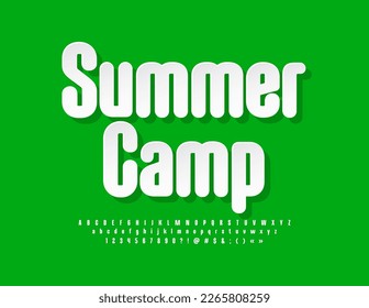 Vector trendy Emblem Summer Camp. Sticker Style Font. Bright creative Alphabet Letters, Numbers and Symbols set