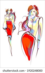 moda vectorial moda digital creativa conjunto con boceto de empresaria en el trabajo en blusa blanca