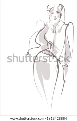 vector trendy fashion digital creative graphic background with sketch of business girl at work in white blouse