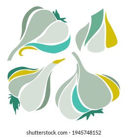 vector trendy flat design color illustration of garlic isolated on white background. can be used as an advertisement for vegetables, culinary dishes, for various types of printing, decoration elements