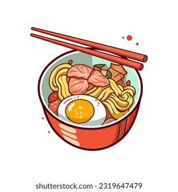 Vector trendy flat design illustration Japanese noodle soup asian food Miso. Ramen with egg so yammi.