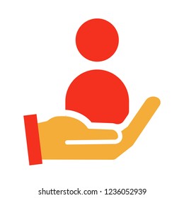 Vector trendy flat glyph icon design. Illustration with a hand and a person for job recruitment, hiring, employers and customers, marketing target and other subjects