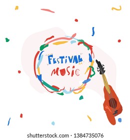 Vector trendy flat style. Cartoon abstract background. Brush, dot. Unique artwork for your design. Circle wreath. Music festival.