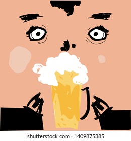 Vector trendy flat style. Cartoon abstract character. Brush, dot. Unique artwork for your design. Beer. People.