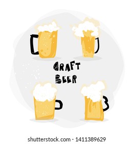 Vector trendy flat style. Cartoon abstract glass of beer. Unique artwork for your design. Food festival.