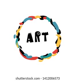 Vector trendy flat style. Cartoon abstract background. Brush, dot. Unique artwork for your design. Circle wreath.