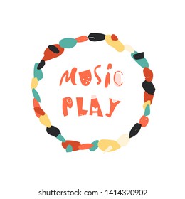 Vector trendy flat style. Cartoon abstract background. Brush, dot. Unique artwork for your design. Circle wreath. Music festival.