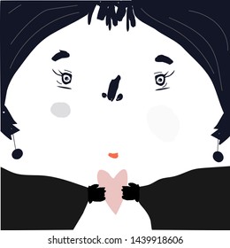Vector trendy flat style. Cartoon abstract character. Brush, dot. Unique artwork for your design. Vector people. Woman face.