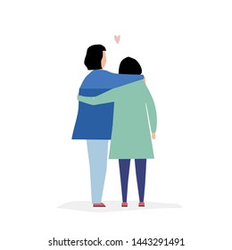 Vector trendy flat style. Cartoon vector people hugging. Unique artwork for your design. 