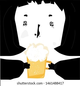 Vector trendy flat style. Cartoon abstract character. Brush, dot. Unique artwork for your design. Beer. Vector people. Oktoberfest. Woman face.