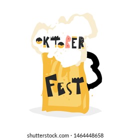 Vector trendy flat style. Cartoon abstract glass of beer. Unique artwork for your design. Food festival. Oktoberfest.