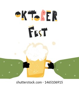 Vector trendy flat style. Cartoon abstract glass of beer. Unique artwork for your design. Food festival. Oktoberfest.
