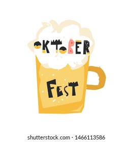 Vector trendy flat style. Cartoon abstract glass of beer. Unique artwork for your design. Food festival. Oktoberfest.