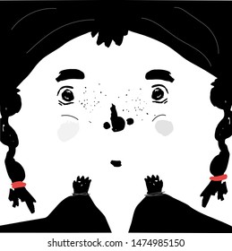 Vector trendy flat style. Cartoon abstract character. Brush, dot. Unique artwork for your design. Vector people. Girl face.