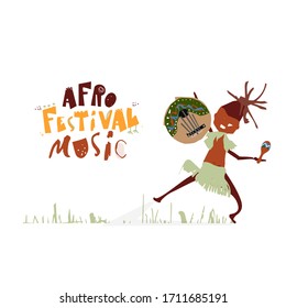 Vector a la moda estilo plano. Caricatura de Afro man. Obra de arte única para tu diseño. Festival de música africana. 