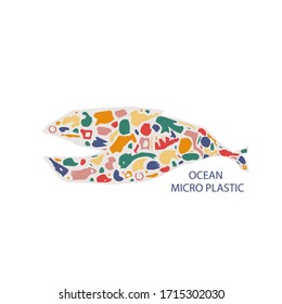 Vector trendy flat style. Cartoon whale and plastic. Unique artwork for your design. Website design. Stop ocean plastic.