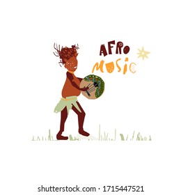 Vector trendy flat style. Cartoon Afro man. Unique artwork for your design. Music African festival. 