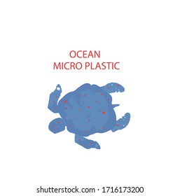 Vector trendy flat style. Cartoon sea turtle and plastic. Unique artwork for your design. Website design. Stop ocean micro plastic.