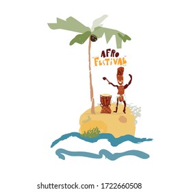 Vector trendy flat style. Cartoon Afro man. Unique artwork for your design. Music African festival. Tropical iseland.