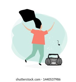 Vector trendy flat style. Vector people. Cartoon woman music player.  Unique artwork for your design. 