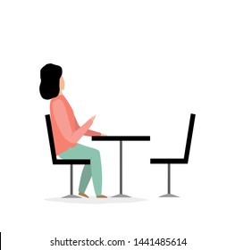 Vector trendy flat style. Vector people. Cartoon woman sitting at the table.  Unique artwork for your design. 