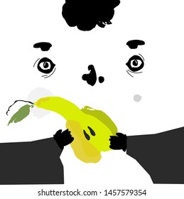 Vector trendy flat style. Vector people. Cartoon face with pear. Autumn harvest. Unique artwork for your design.