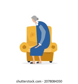 Vector a la moda estilo plano. Vectores. Obra de arte única para tu diseño. La anciana. Abuela. Día del ciudadano mayor. Interior. Sillón.