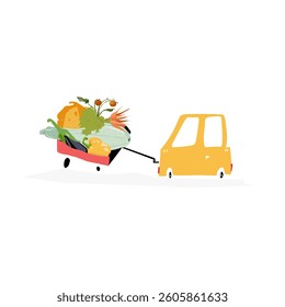 Vector trendy flat style. Vector yellow car. Unique artwork for your design. Cartoon. Harvest. Vegetable.