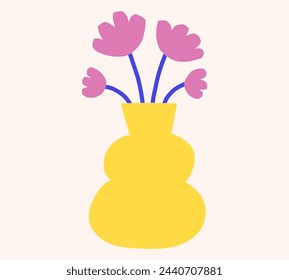 Vector trendy floral flat illustration. Cutout style flowers vase. Botanical cute simple clipart