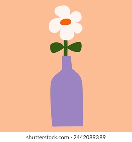 Vector trendy floral flat illustration. Cutout style daisy flower in vase. Botanical cute simple clipart