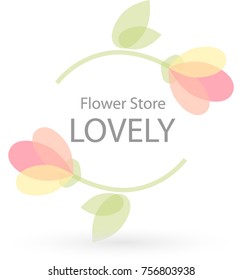 Vector trendy flower icon and logo in pastel colors for flower store, beauty salon, spa or yoga studio, organic cosmetics, alternative medicine,  badges, emblems, logotypes. Flat style symbol