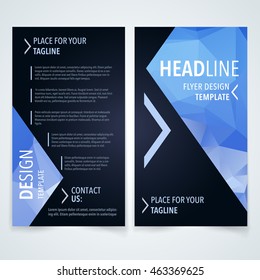 vector trendy flyer banner or brochure design template with blue triangle texture on dark background conceptual scene digital performance fashionable empty contract blue fancy print original flag pres