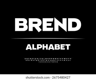 Fonte na moda vetorial para o logotipo de design e marca digital. Letras e Números do alfabeto moderno tipográfico definidos.