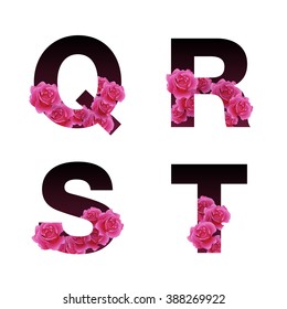Vector trendy font with flowers growing through the letters. Latin alphabet in uppercase. 