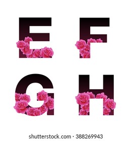 Vector trendy font with flowers growing through the letters. Latin alphabet in uppercase. 
